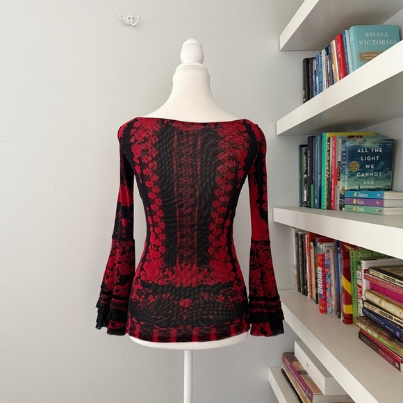 FUZZI Rossi Flare Red and Black Sleeve Blouse XS - Picture 6 of 11